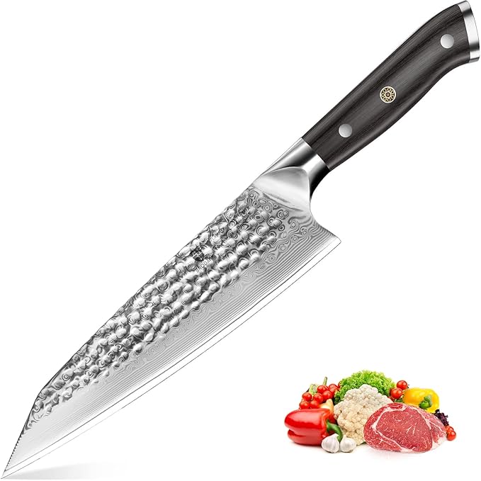 BRODARK Japanese Chef Knife, 8 inch Damascus Chef Knife, Ebony Wood Handle