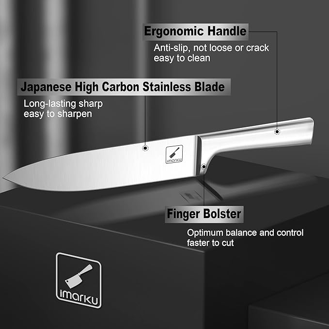 imarku Knife Set - Kitchen Knife Set 15 Pieces Japanese Stainless Steel Knife Block Set with Sharpener - Dishwasher Safe Kitchen's Knives - Ultra Sharp Chef Knife Set for Kitchen, Utility Knives