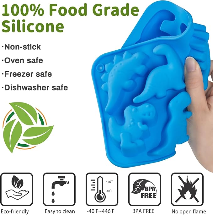 JOERSH Dinosaur Silicone Candy Molds, 2Pcs, 16-Cavity