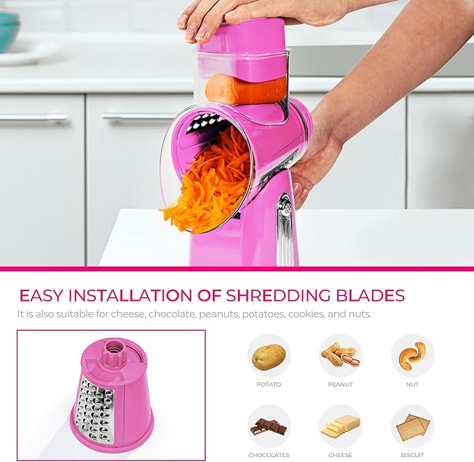 SUSTEAS Rotary Cheese Grater 5 Blades,Kitchen Mandoline Vegetable Slicer