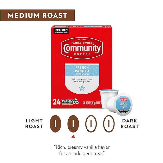 Community Coffee French Vanilla Flavored 96 Count Keurig K-Cup Coffee Pods, Medium Roast, 24 Count (Pack of 4)