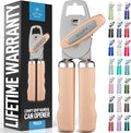 Zulay Kitchen Heavy Duty Stainless Steel Can Opener Manual with Bottle Opener - Rust Proof Manual Can Opener With Turn Knob & Comfy Soft Grip Handles - Apricot Peach
