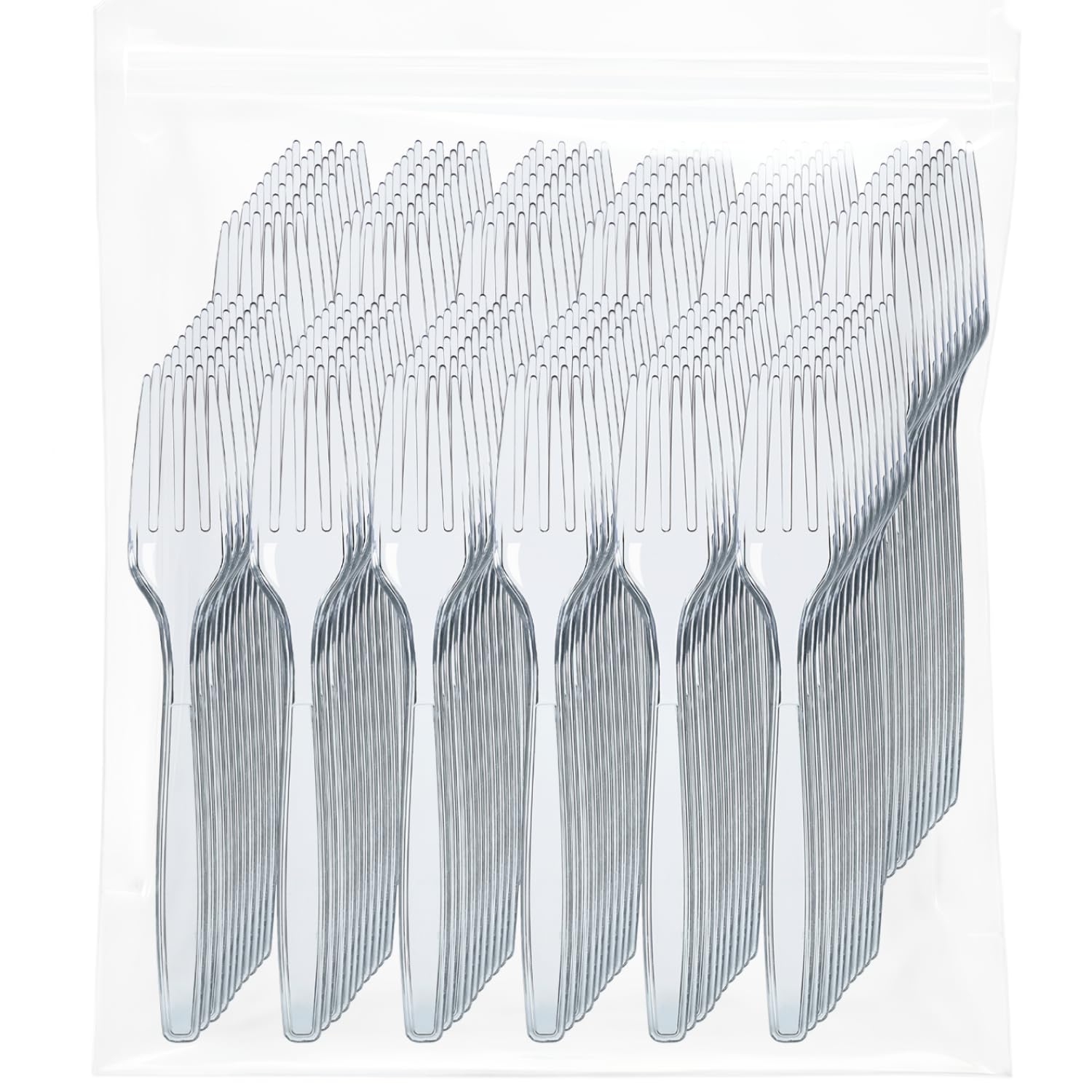 Prestee 500 Clear Plastic Forks - Heavyweight Disposable Forks, Sturdy Flatware, Elegant Fork for Parties, Bulk Disposable Silverware Set, Clear Plastic Utensils - Flatware