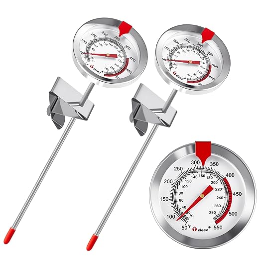 Telead Candy Thermometer Waterproof IP67 - Oil Thermometer for Frying with Clips - 9" Side of Pot Thermometer Deep Fry for Oil Candy Candle BBQ (Silver 2 PCS, 9 inches)
