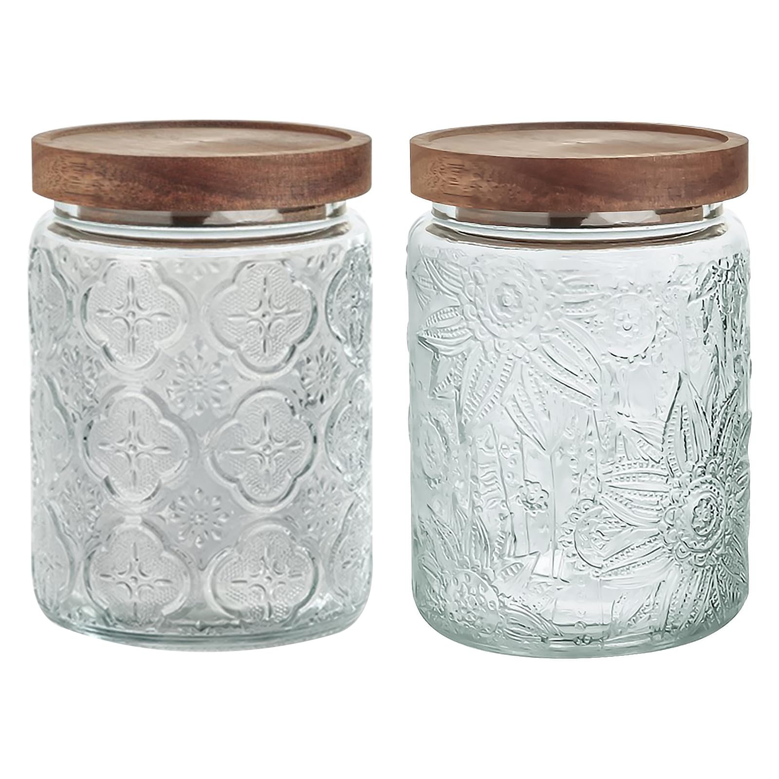 24 OZ/2 PCS Glass Storage Jar with Airtight Bamboo Wooden Lids, Vintage Food Containers Canisters Sets for Kitchen Counter Pantry, Sugar, Flour, Candy, Tea, Coffee Beans, Oats, Grain Bin, Pasta,