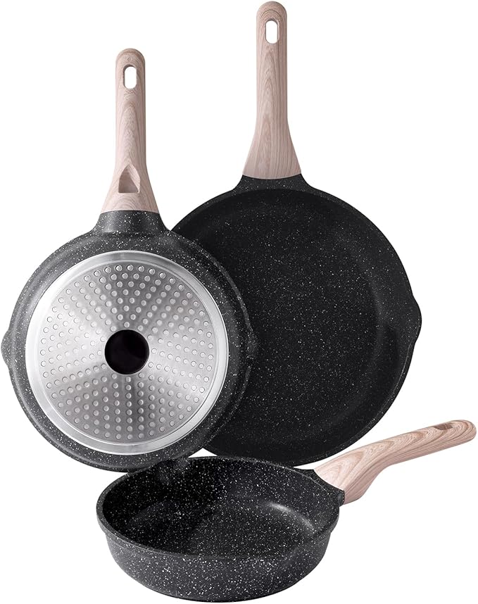 Kordisen Nonstick Ceramic Frying Pan Set, Healthy Non Toxic Cooking Pan, Stay-Cool Handle, Induction Compatible, PFOA & PFAS Free