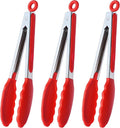 HINMAY Silicone Cooking Tongs 9-Inch Serving Tongs, Set of 3 (Red)