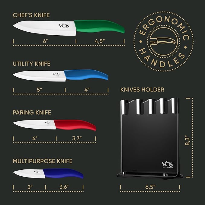 Vos Ceramic Knife Set with Block, Multi-Color