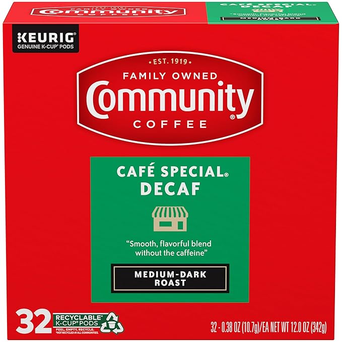 Community Coffee Café Special Decaf Medium-Dark Roast Single Serve Keurig K-Cup Pods 32 Count Box (Pack of 4)