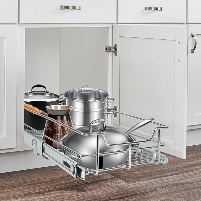 Pull Out Cabinet Organizer 15" W X 22" D, Chromed, Full Slide Out Drawers