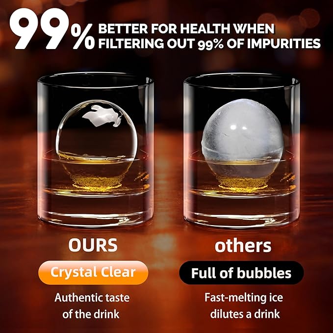 Clear Ice Cube Maker Tray – 2.5 Inch Large Round Ice Ball Mold, Stainless Steel & Silicone, Slow Melting Transparent Ice for Whiskey, Cocktails, and Home Bar Use (Black-1 Pack)