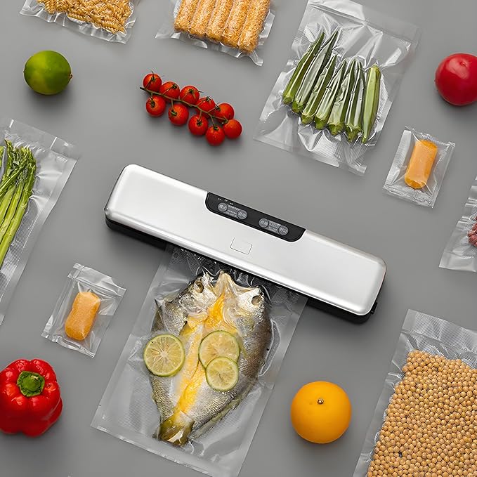 Compact Food Saver Vacuum Sealer Machine 100 Times Consecutive Works | 5mm Sealing Wire | 5 Food Modes | Portable Dry&Moist Multi-Functional Storage with 10 Vacuum Seal Bags