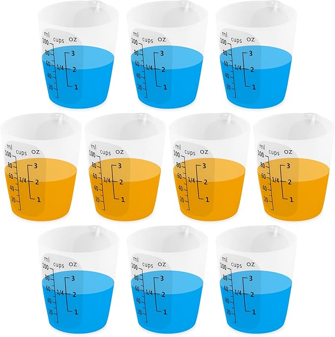 SWIGRANCE 10Pcs Silicone Resin Mixing Measuring Cups 100ml / 3oz for Resin Supplies, Easy-to-Read Black Marks, Non-Stick Reusable Silicone Pouring Cups for Epoxy Mixing