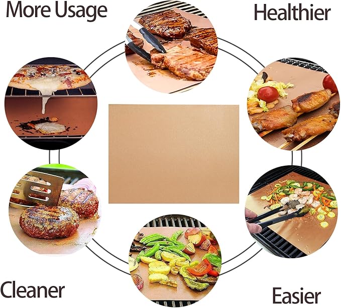 Renook Set of 6 Copper Grill Mats for Outdoor BBQ Grill