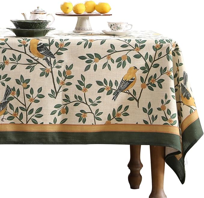 patdrea Designer French Linen Tablecloth,Rectangular,118"x67"-Warbler A
