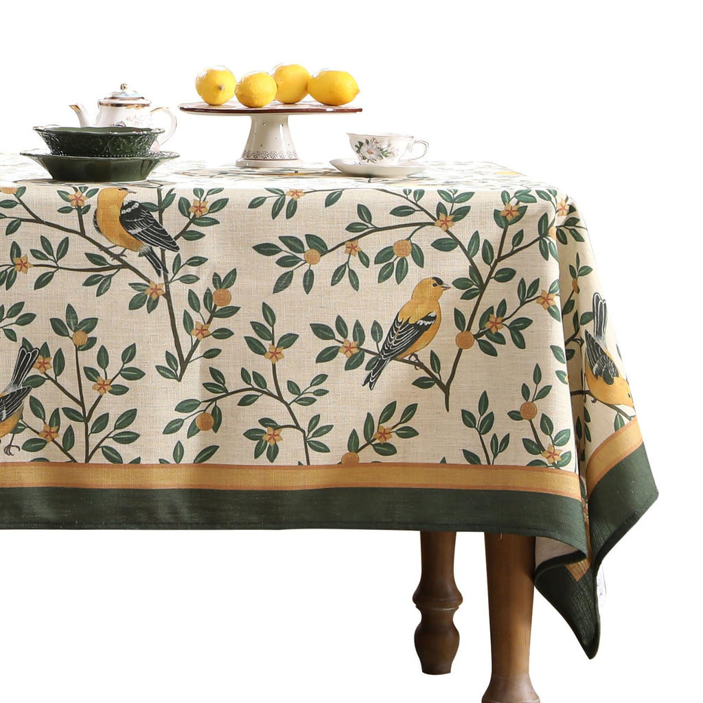 patdrea Designer French Linen Tablecloth,Rectangular,110"x63"-Warbler A