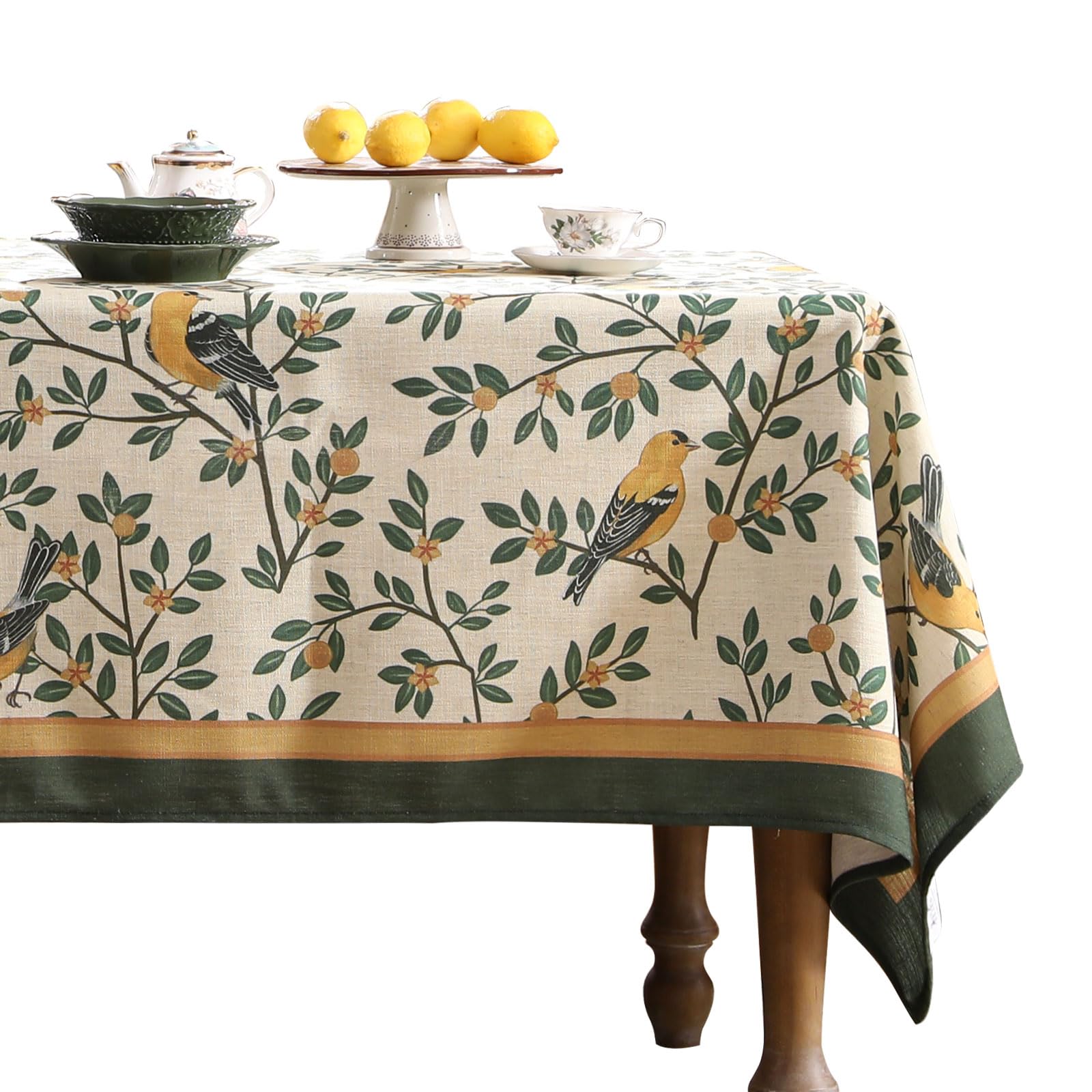 patdrea Designer French Linen Tablecloth,Rectangular,110"x63"-Warbler A