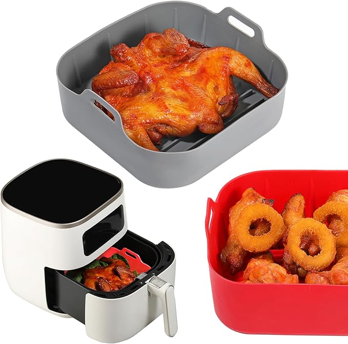 Silicone Air Fryer Liners Square,Pot 2Pcs 7.5inch Reusable Air Fryer Basket