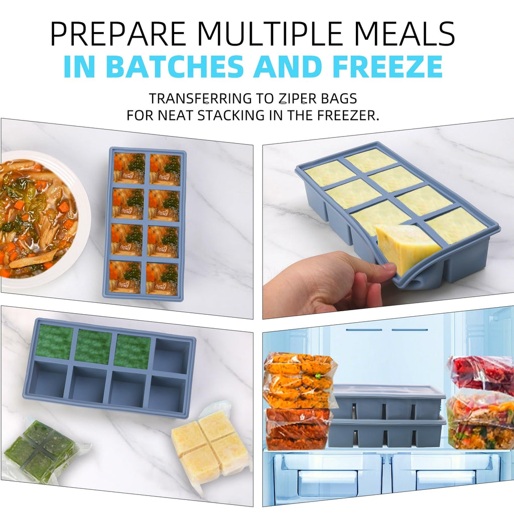 1/2 Cup Silicone Freezer Tray With Lid,Silicone Freezer Molds 6-Pack For meal prep & freezing of various sauces and other dishes, makes 48 perfect 1/2 cup portions cubes (Multicolor 6 Pack)