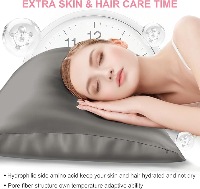 LYSHIN Silk Body Pillow Case with Zipper, Body Pillow Pillowcase, Dark Grey