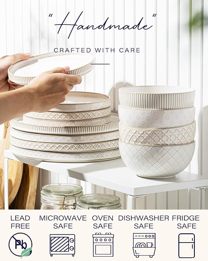 Getstar Dinnerware Sets, Plates and Bowls Sets (10.5” Dish + 8” Dish + 6” Bowl) for 4, Microwave and Dishwasher Safe, Ceramic Dinnerware Set (12 Piece)
