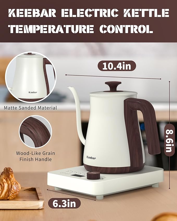 Keebar Gooseneck Electric Kettle, 0.8 L, 1000W, 6 Temp Presets, LED Display