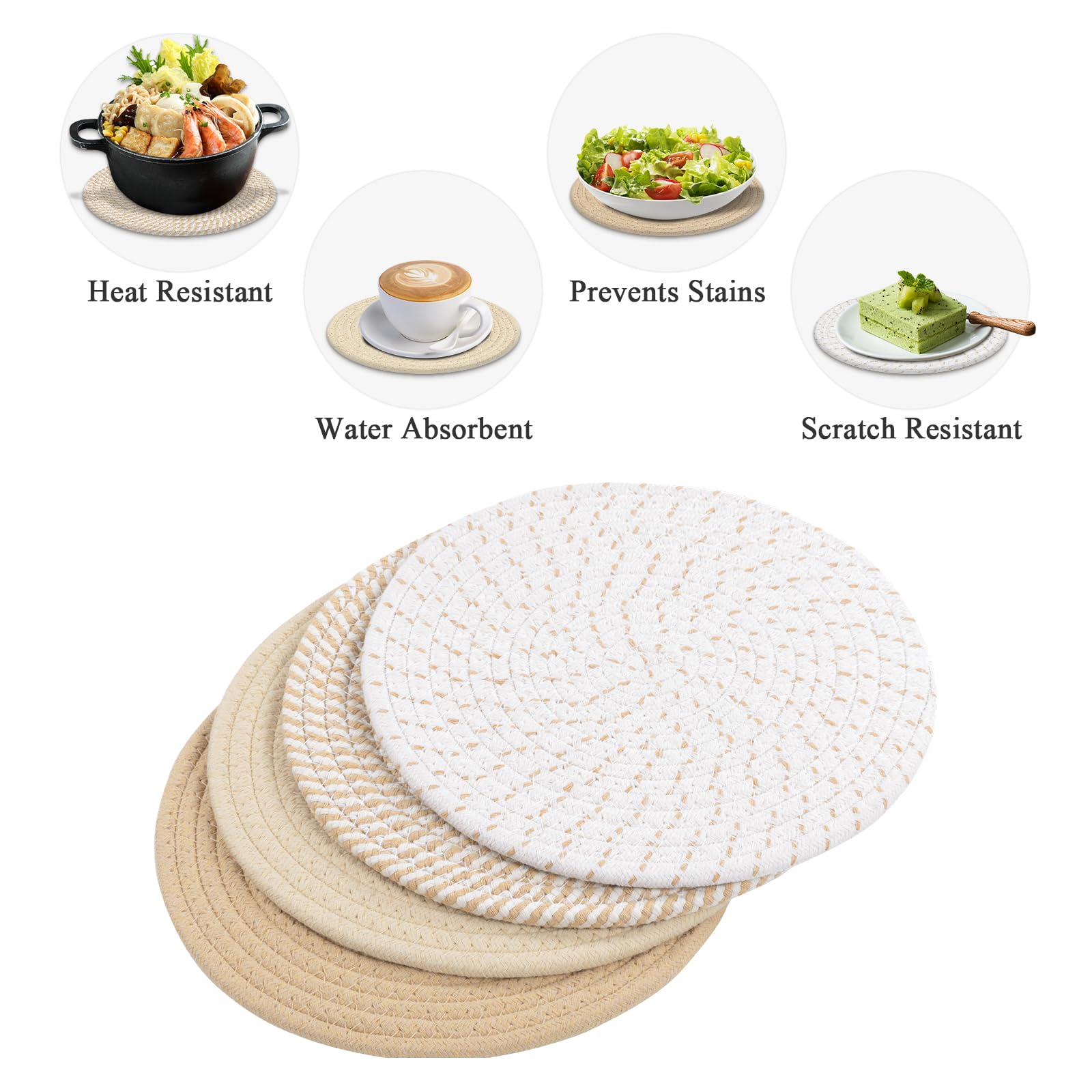 SHACOS 10 Inches Trivets for Hot Dishes, 4 Pieces Cotton Trivets Mats