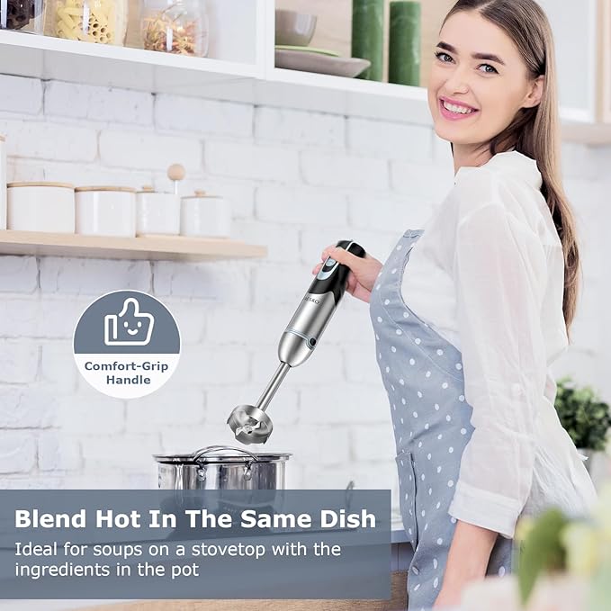 Immersion Blender Handheld, 2-In-1 Hand Blender with 12-Speeds & Turbo Mode