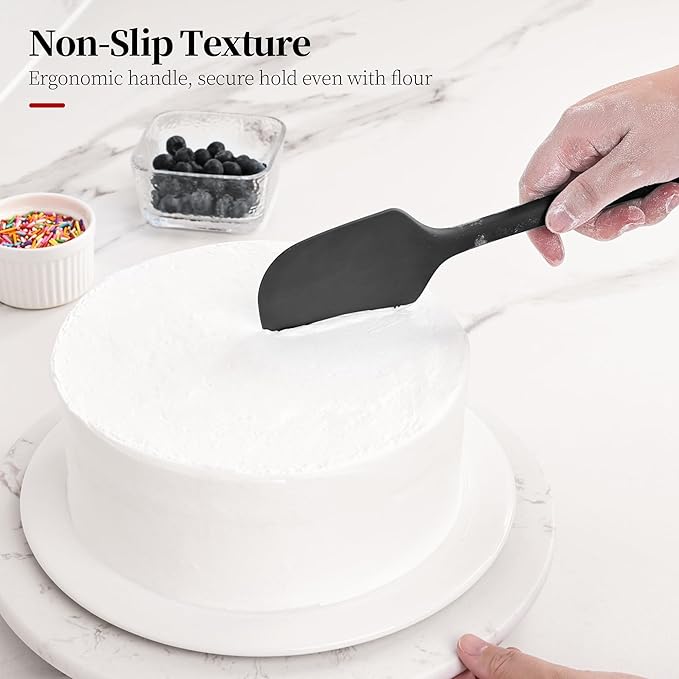 Lilybeam 600ºF Heat Resistant Silicone Spatula Spoonula Set of 3, Black