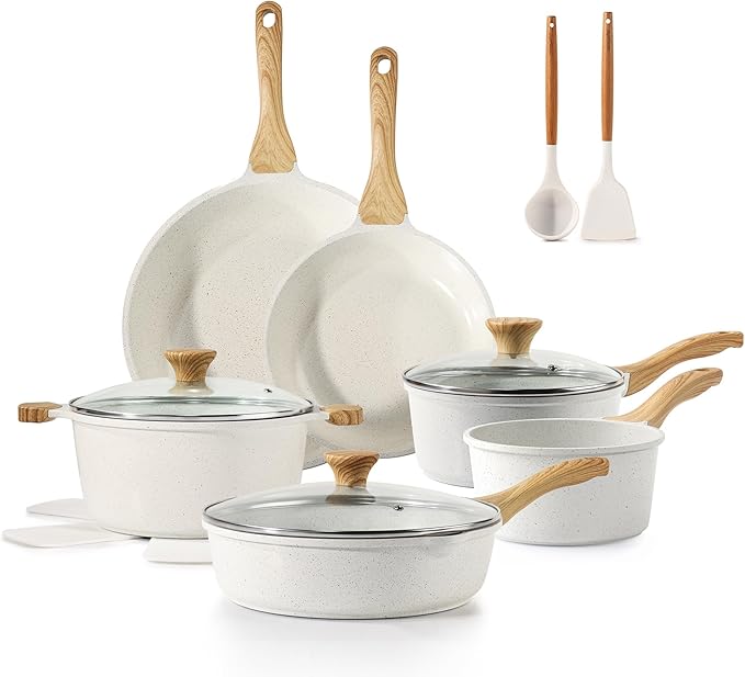 SENSARTE 16Pcs Ceramic Cookware Set Non toxic, Pots and Pans Set Non Stick