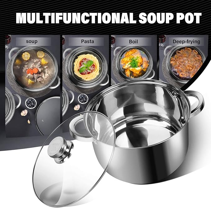 LEUGWAKN 10 Quart Stock Pot with Lid, Stainless Steel Pasta Cooking Soup Pot