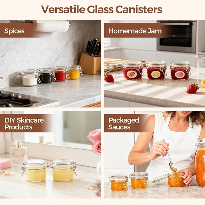 ComSaf Small Mason Glass Jars with Airtight Lids 4 oz 6 Pack Pantry