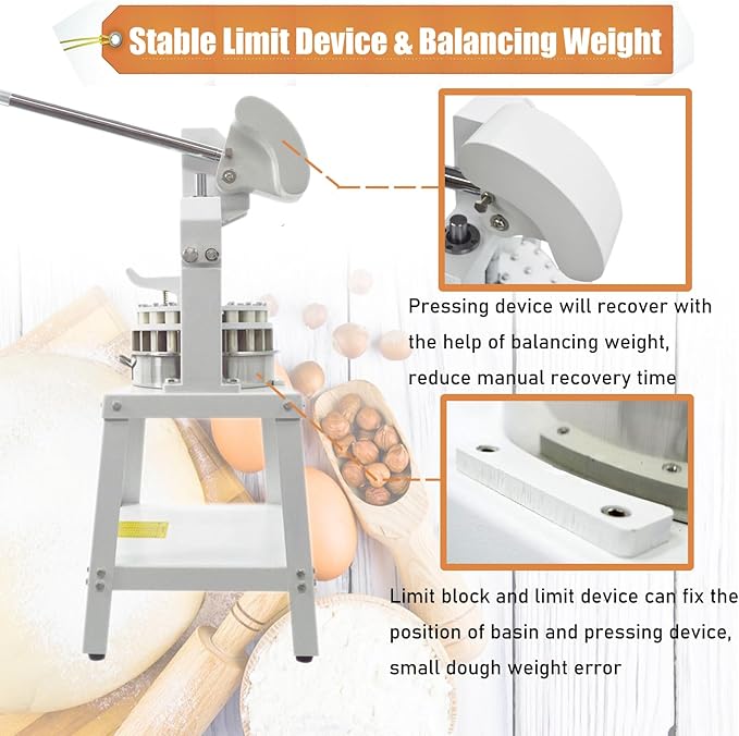 Yokoma Commercial 40pcs Dough Divider Manual 40PCS Dough Divider Manual Doughs Dividing Cutting Machine with 2 Stainless Steel Basin for Commercial Baking Needs, 0.95-4.41oz(27-125g) Range