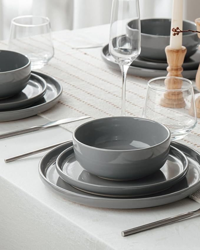Famiware Milkyway 12-Piece Stoneware Dinnerware Set, Dark Gray