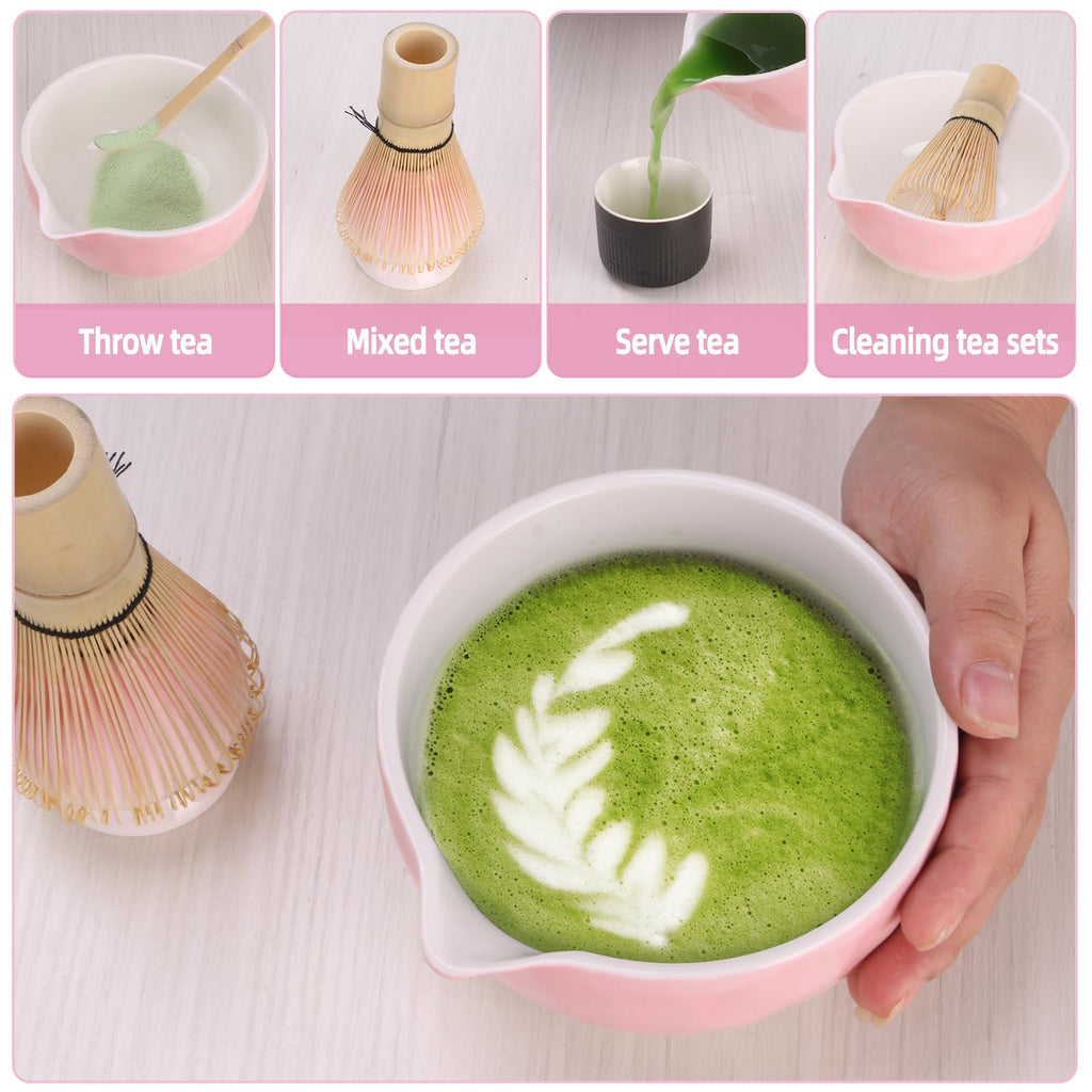 Matcha Whisk Set,4pcs Matcha Set Whisk and Matcha Bowl with Spout,Ceramic Matcha Whisk Holder,Scoop,Matcha Bowl Set for Matcha Lovers Kitchen Matcha Accessories,Ideal Gift Christmas