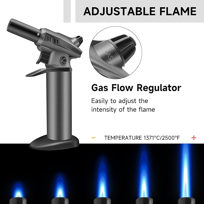 Peaks Comforts Butane Torch Blow Torch Creme Brulee Torch Refillable Butane Torch Lighter Kitchen Torch Cooking Torch for Food Baking Crafts BBQ Creme Brule(Safety Lock & Adjustable Flame)
