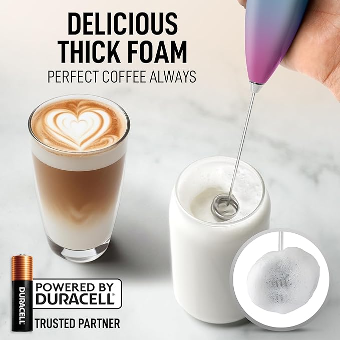 Zulay Kitchen Powerful Milk Frother Wand With Duracell Batteries - Ultra Fast Handheld Drink Mixer - Electric Whisk Foam Maker for Coffee, Lattes, Cappuccino & Matcha - Double Whisk - Bubblegum