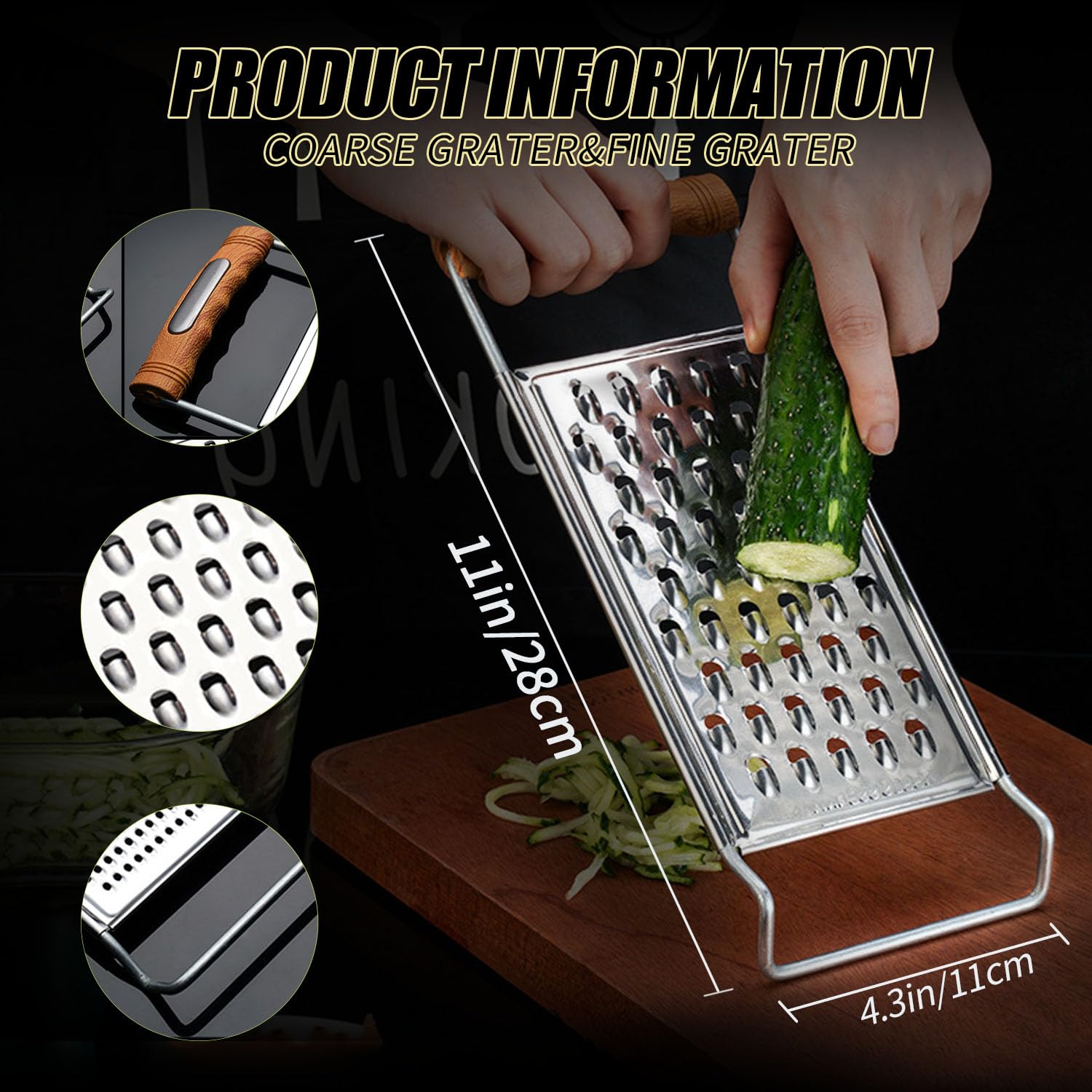 2 Pack Stainless Steel Handheld Grater Set, Coarse & Fine Kitchen Zester for Cheese, Vegetables, Chocolate & Spices