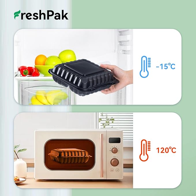 FRESHPAK 55-Pack 34oz 8x8 Black To Go Boxes - Shrink Wrapped Ready To Use
