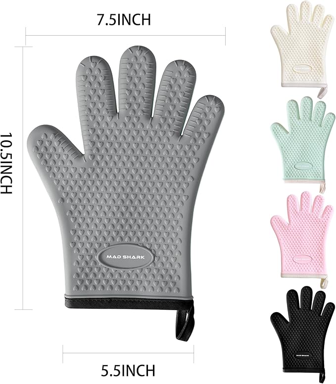 MAD SHARK Silicone Oven Mitts with Fingers Heat Resistant 450°F in Kitchen