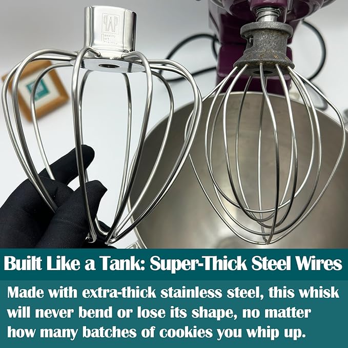 QAP Stainless Steel Wire Whip Fits KitchenAid 4.5 5 QT Tilt Head