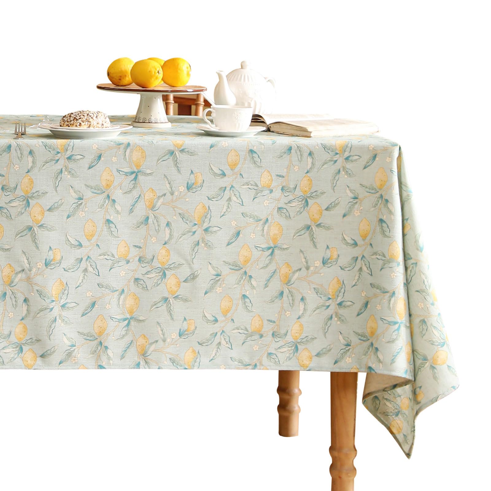 patdrea Designer Linen Green Long Tablecloth for Rectangle Table,Vintage Breathable Yellow Fruits Pattern Table Cloth,Decor Cover for Kitchen Dining,Christmas,Thanksgiving,Party,63"x102"-Ania a