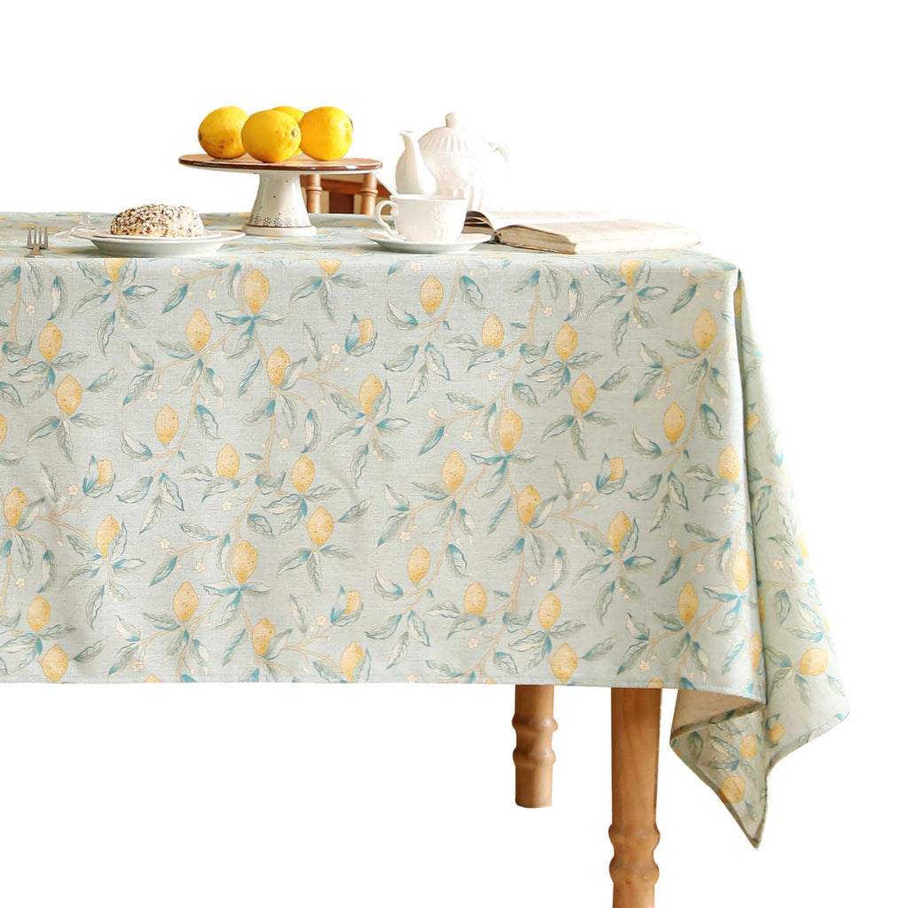 patdrea Designer Linen Green Tablecloth for Rectangle Table,Vintage Breathable Yellow Fruits Pattern Table Cloth,Decoration Cover for Kitchen Dining,Christmas,Thanksgiving,Party,55"x87"-Ania a