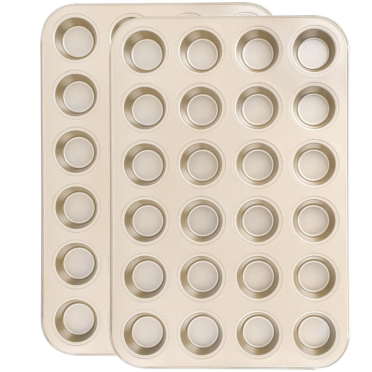 Beasea Nonstick Mini Muffin Pan 24 Cups, 2 Pack 24 Mini Small Tiny Cup Non Stick Muffin Baking Pan Tin Tray Carbon Steel Bakeware Individual Cupcake Baking Pan - Gold