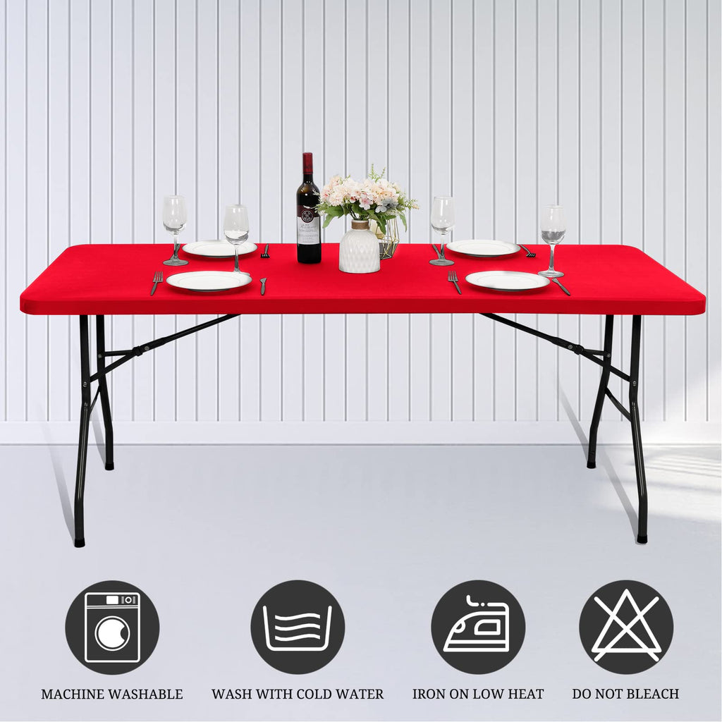 REWOMC 10 Pack Stretch Table Top Cap Cover, Red, 30" x 96"