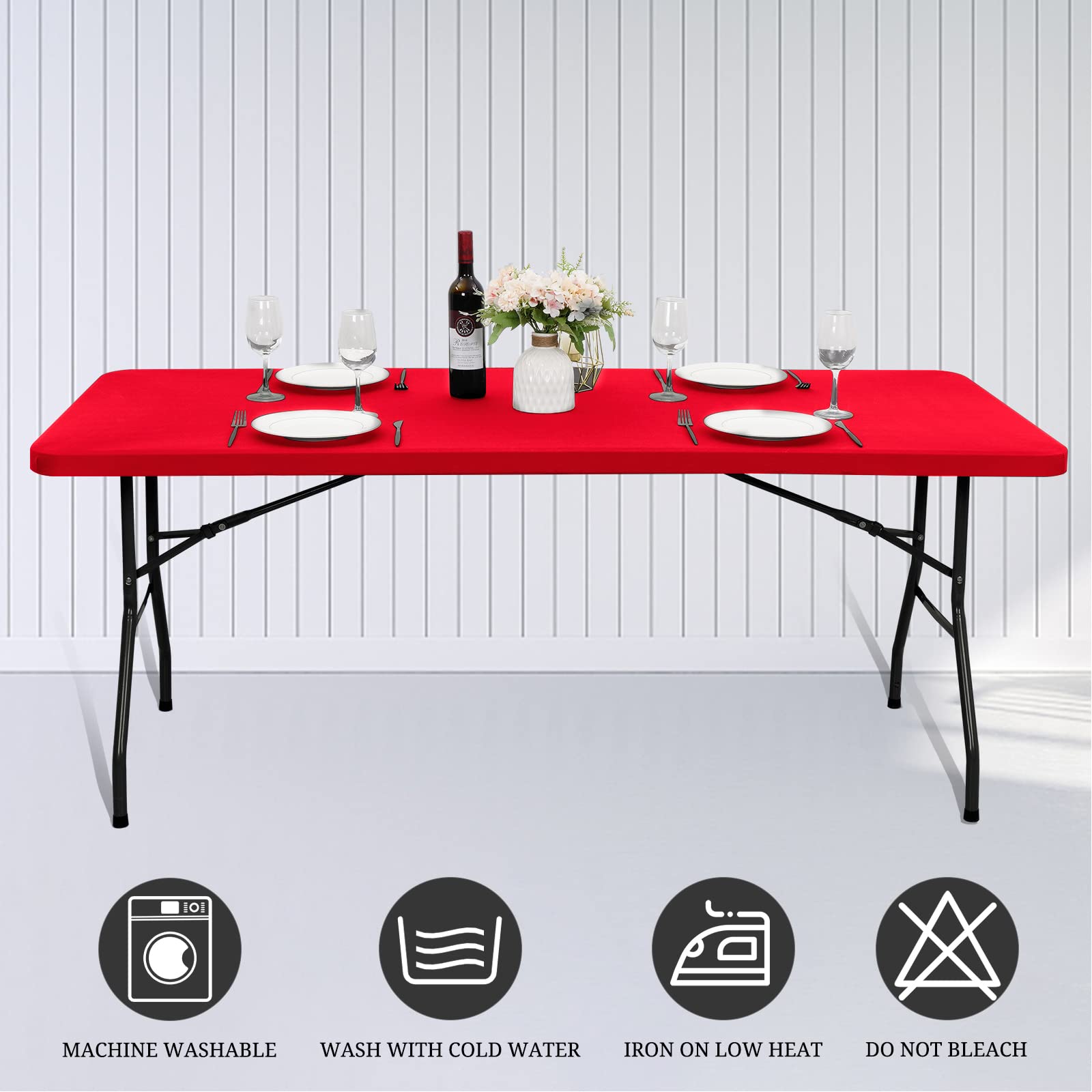 REWOMC 10 Pack Stretch Table Top Cap Cover, Red, 30" x 96"