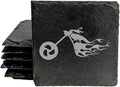 Engraved Flaming Chopper Slate Coasters Set of 4 – Square – USA Made
