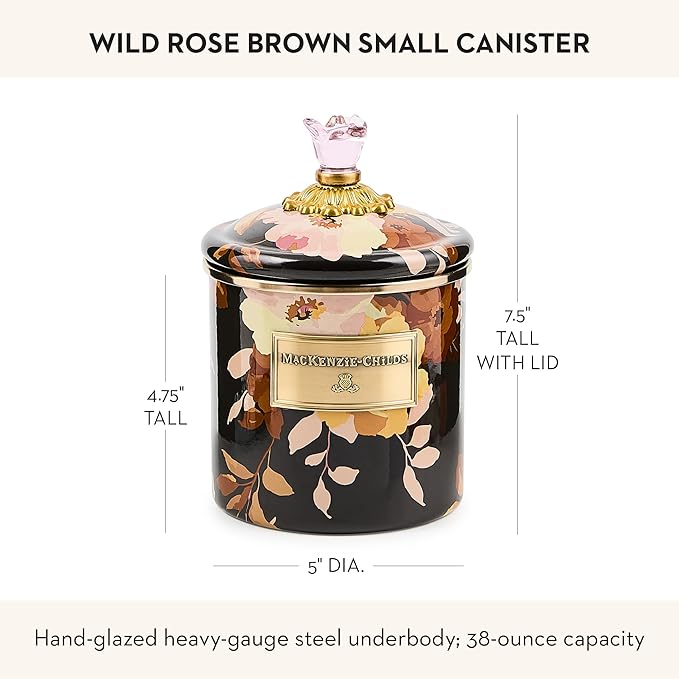 MACKENZIE-CHILDS Enamel Canister, Small, Wild Rose Brown