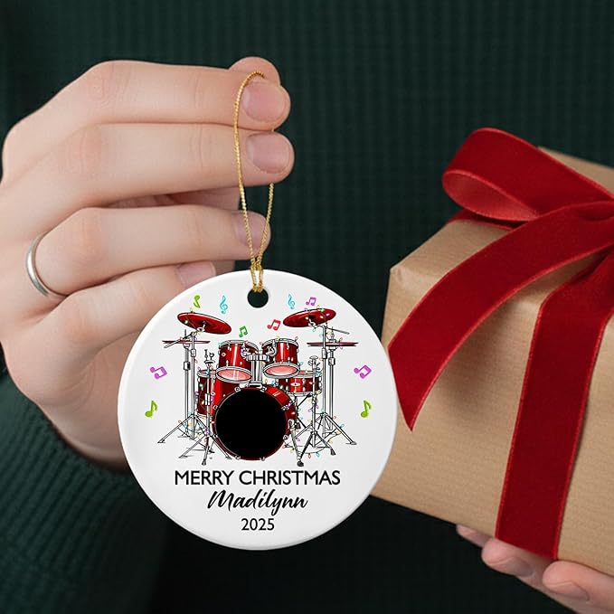 Personalized Drum Set Ceramic Christmas Ornament 2026, Customized Text Year Name Drummer Keepsake Ornaments Gift for Women Men Friend Daughter Son, Drumming Drum Set Ceramic Ornament for Appreciation