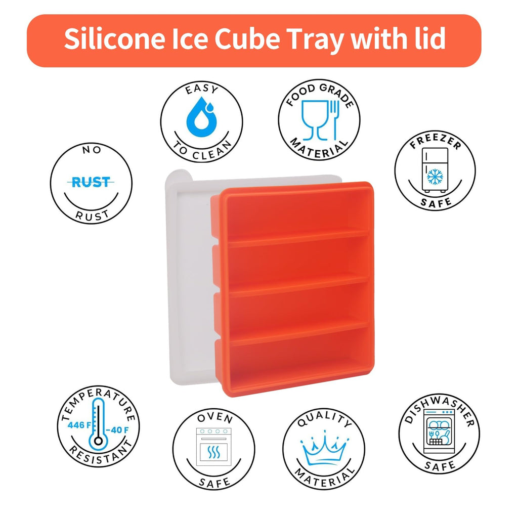 Silicone Ice Cube Molds Widely Use 2 Packs,Ice Cube Tray for Whiskey, Butter Mold,Freezer Molds for Soups and Sauces (2 Pack Orange)